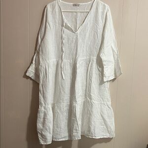 Bellambia Elegant White 100% Linen Dress, Made in Italy